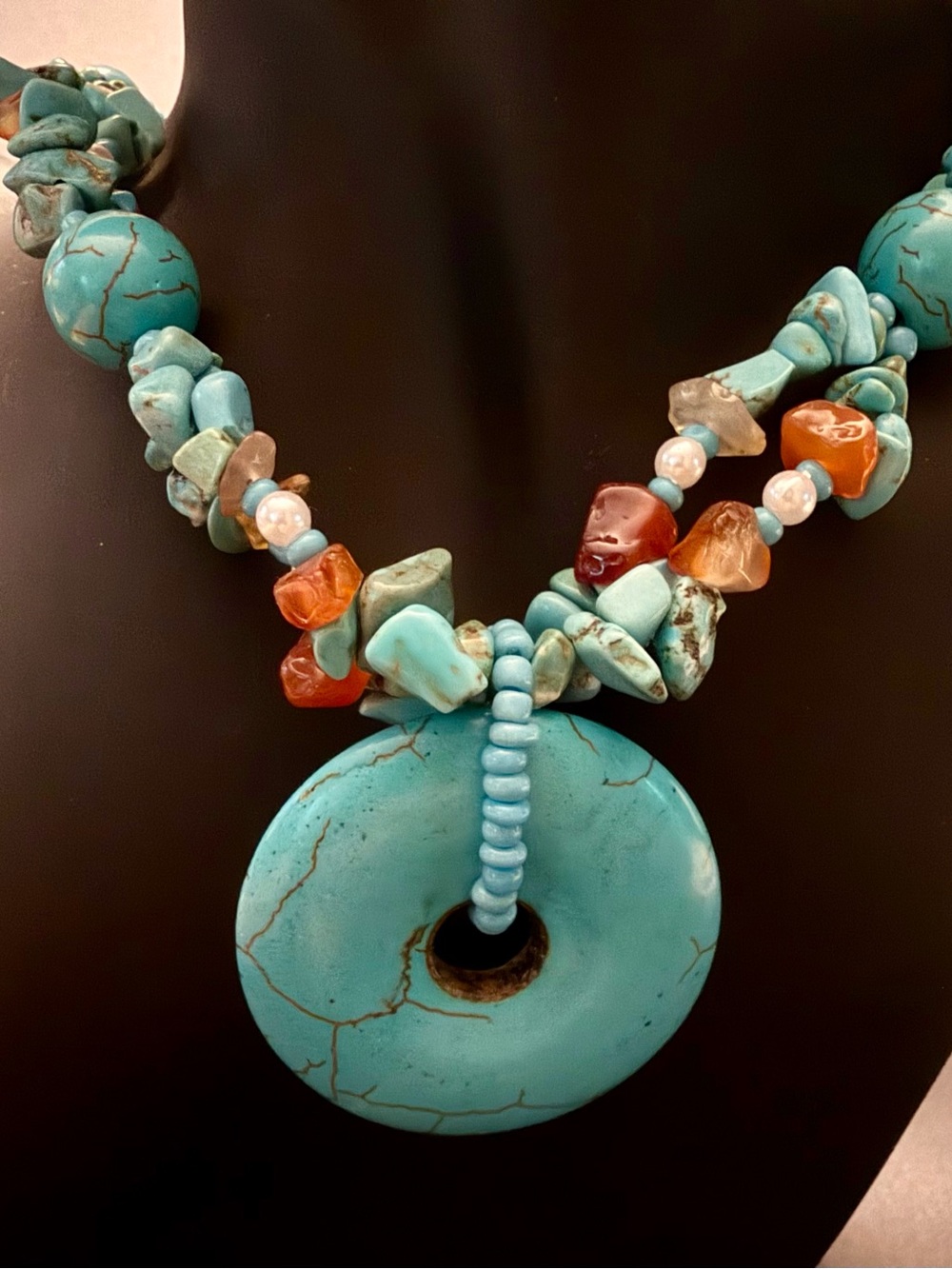 2-piece Set - Blue Turquoise Stone Pendant Necklace and Earrings - Picture 3 of 7